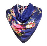 Anyyou Fashion Premium Satin Square Scarf –Floral Blue Print Silk-Feel Neckwrap for Women