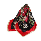 Anyyou Fashion Premium Satin Square Scarf – Peony Red Silk-Feel Neckwrap for Women