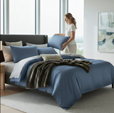 Anycozy UK King Bed Sheet Set – Blue & Light Grey Ultra‑Soft Luxury Egyptian Cotton Bedding Cover, 4‑Piece Ensemble