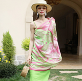 Anyyou 100% Mulberry Silk Long Scarf for Women – Pink & Green Luxury Beach Shawl, Pashmina Wrap, Swimwear Cover Up