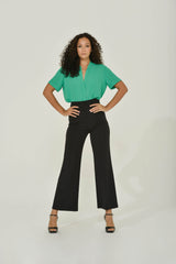 Emerald Green Split-Neck Short Sleeve Top