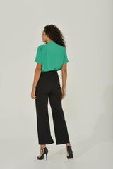 Emerald Green Split-Neck Short Sleeve Top