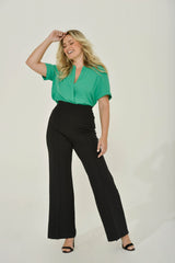 Emerald Green Split-Neck Short Sleeve Top