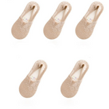 Anyfootwear 5 Pairs Women's Lace Flower Invisible Ankle Socks Size 5-9 Khaki Breathable Anti-Slip Non-Skid Low Cut Fashion Socks