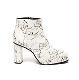 Jasper Marble Vegan Square Toe Heeled Ankle Boot