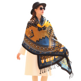 Anyyou 100% Merino Wool Khaki Silk Satin Large Winter Scarf Pashmina Shawl Bandana Perfect For Women Ladies Fashion Style