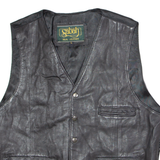 SABAH Mens Waistcoat Black Leather 90s L
