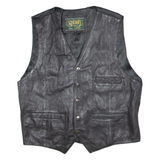SABAH Mens Waistcoat Black Leather 90s L