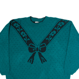 CLASSIC ESSENTIALS Womens Patterned Jumper Green Crazy Pattern Chunky Knit M