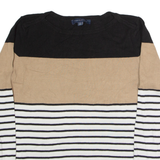 TOMMY HILFIGER Womens Patterned Jumper Black Striped Tight Knit L