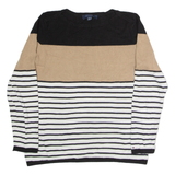 TOMMY HILFIGER Womens Patterned Jumper Black Striped Tight Knit L