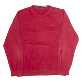 TOMMY HILFIGER Mens Jumper Red Tight Knit 2XL