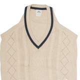 LACOSTE Mens Vest Beige V-Neck Cable Knit Sleeveless Wool L