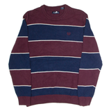CHAPS Mens Patterned Jumper Maroon Striped Tight Knit Wool L