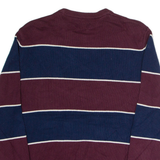 CHAPS Mens Patterned Jumper Maroon Striped Tight Knit Wool L
