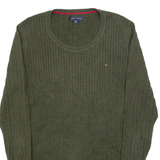 TOMMY HILFIGER Womens Jumper Green Cable Knit L