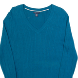 TOMMY HILFIGER Womens Jumper Blue V-Neck Cable Knit L
