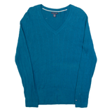 TOMMY HILFIGER Womens Jumper Blue V-Neck Cable Knit L