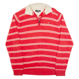 LE 31 Mens Patterned Jumper Red Striped 1/4 Zip Tight Knit XL