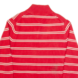 LE 31 Mens Patterned Jumper Red Striped 1/4 Zip Tight Knit XL