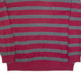 TOMMY HILFIGER Mens Patterned Jumper Maroon Striped V-Neck Tight Knit 2XL