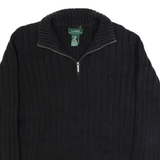 LAUREN RALPH LAUREN Womens Jumper Black 1/4 Zip Tight Knit L