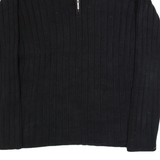 LAUREN RALPH LAUREN Womens Jumper Black 1/4 Zip Tight Knit L