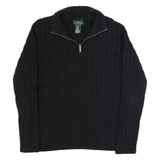 LAUREN RALPH LAUREN Womens Jumper Black 1/4 Zip Tight Knit L