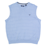 CHAPS Mens Patterned Vest Blue Striped V-Neck Tight Knit Sleeveless L
