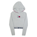 TOMMY JEANS Cropped Hooded Womens Jumper Grey Tight Knit M