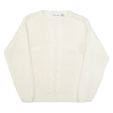 BB GEORGIA Womens Aran Jumper White 90s Chunky Knit S