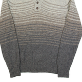 RENDALE Mens Patterned Jumper Brown Striped Button Neck 90s Wool L