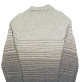 RENDALE Mens Patterned Jumper Brown Striped Button Neck 90s Wool L