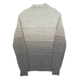 RENDALE Mens Patterned Jumper Brown Striped Button Neck 90s Wool L