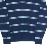 TOMMY HILFIGER Mens Patterned Jumper Blue Striped V-Neck Tight Knit M