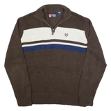 CHAPS Mens Patterned Jumper Brown 1/4 Zip Tight Knit L