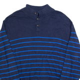 CHAPS Mens Patterned Jumper Blue Striped Button Neck Tight Knit XL