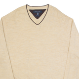 TOMMY HILFIGER Mens Jumper Beige V-Neck Tight Knit Wool 2XL