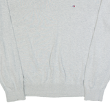 TOMMY HILFIGER Mens Jumper Grey V-Neck Tight Knit L