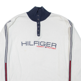 TOMMY HILFIGER Womens Jumper White Button Neck Tight Knit XL