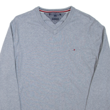 TOMMY HILFIGER Mens Jumper Grey V-Neck Tight Knit L