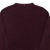 TOMMY HILFIGER Mens Jumper Maroon V-Neck Tight Knit L