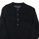 TOMMY HILFIGER Mens Jumper Black Button Neck Tight Knit XL
