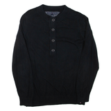 TOMMY HILFIGER Mens Jumper Black Button Neck Tight Knit XL