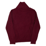 TOMMY HILFIGER Mens Heavy Knit Jumper Maroon Button Neck Chunky Knit L