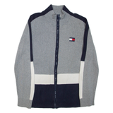 TOMMY HILFIGER Mens Patterned Jumper Grey High Neck Tight Knit L