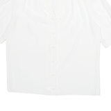 Padded Shoulders Womens Plain Shirt White Silk Floral M