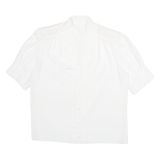 Padded Shoulders Womens Plain Shirt White Silk Floral M
