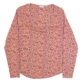 FAT FACE Womens Printed Top Pink V-Neck Long Sleeve Floral UK 12