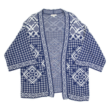 MONSOON Womens Patterned Cardigan Blue Crazy Pattern Tight Knit Short Sleeve S